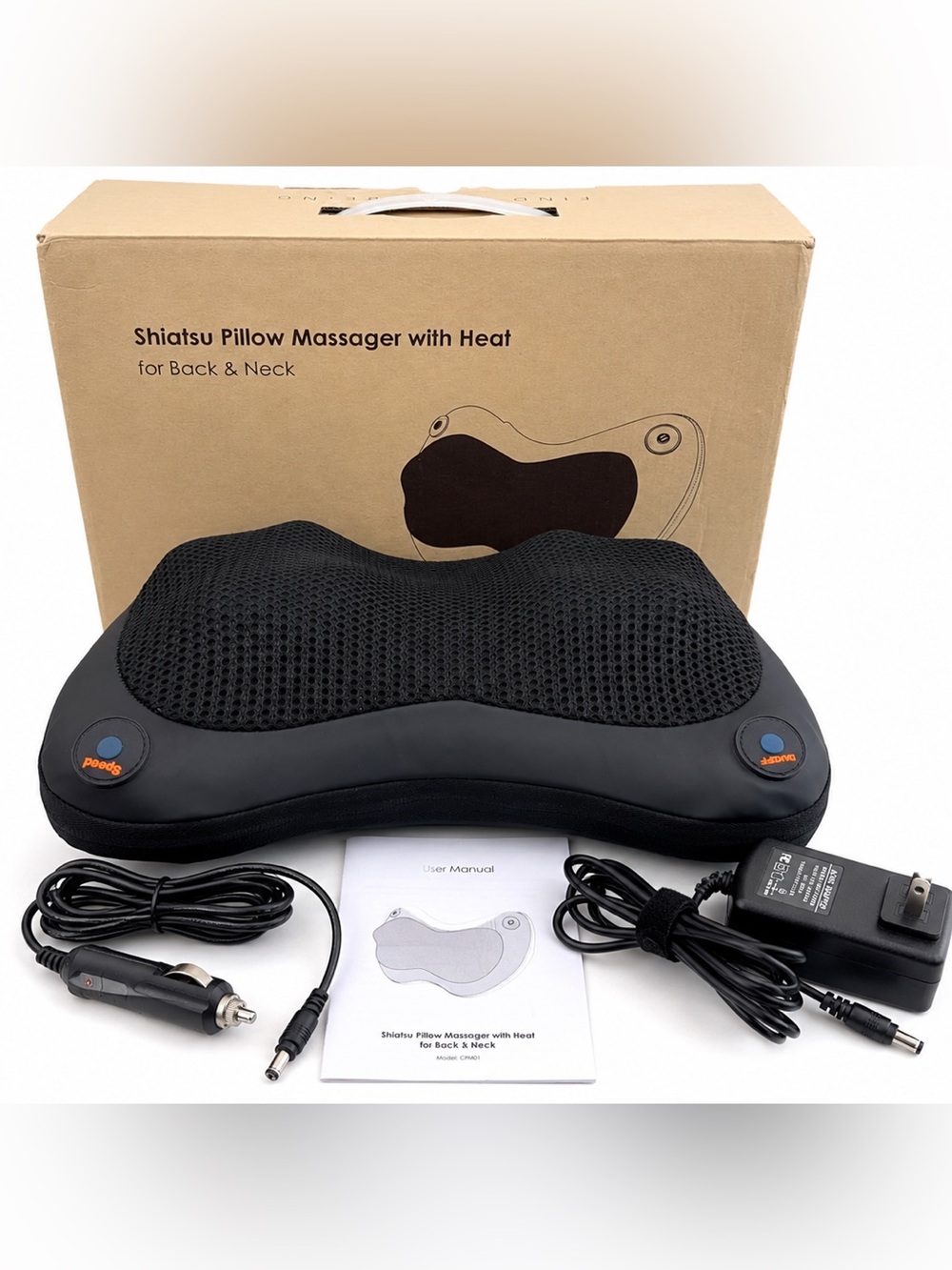 Shiatsu Massage Pillow with Heat Black Tested Complete w/ Box & Adapters